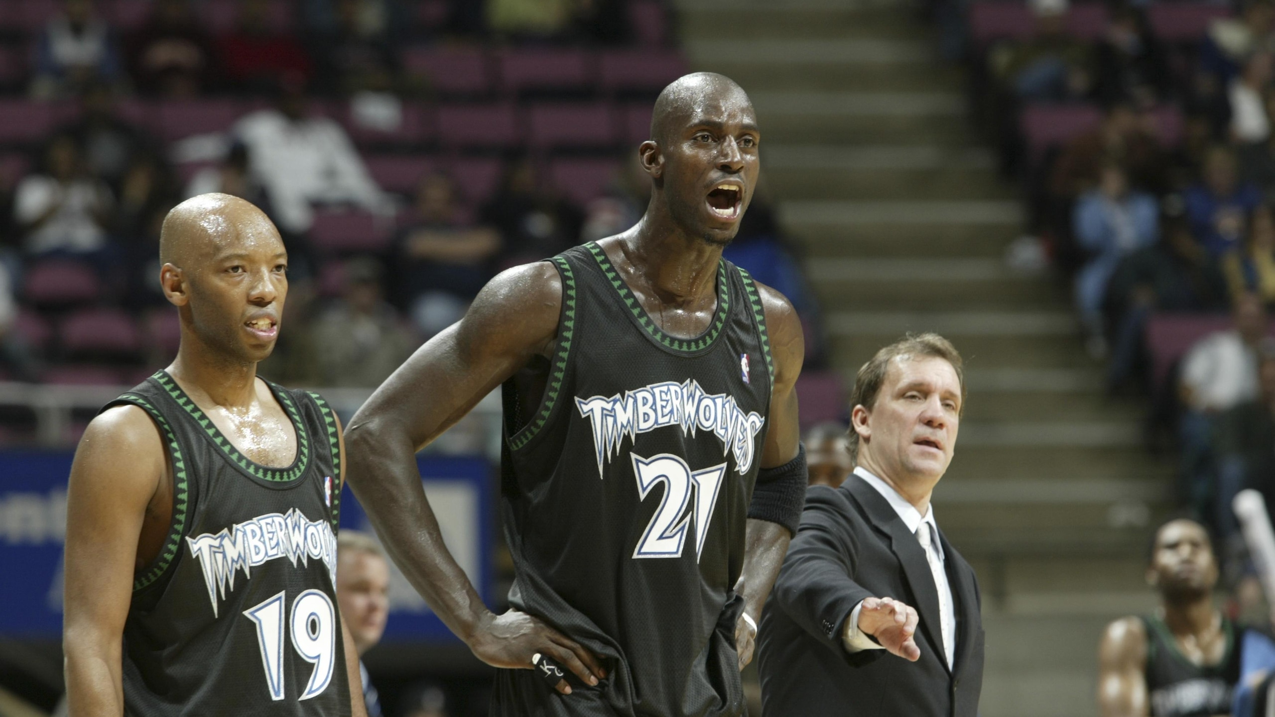 Minnesota Timberwolves Coach Flip Saunders, Kevin Garnett, and Sam Cassell