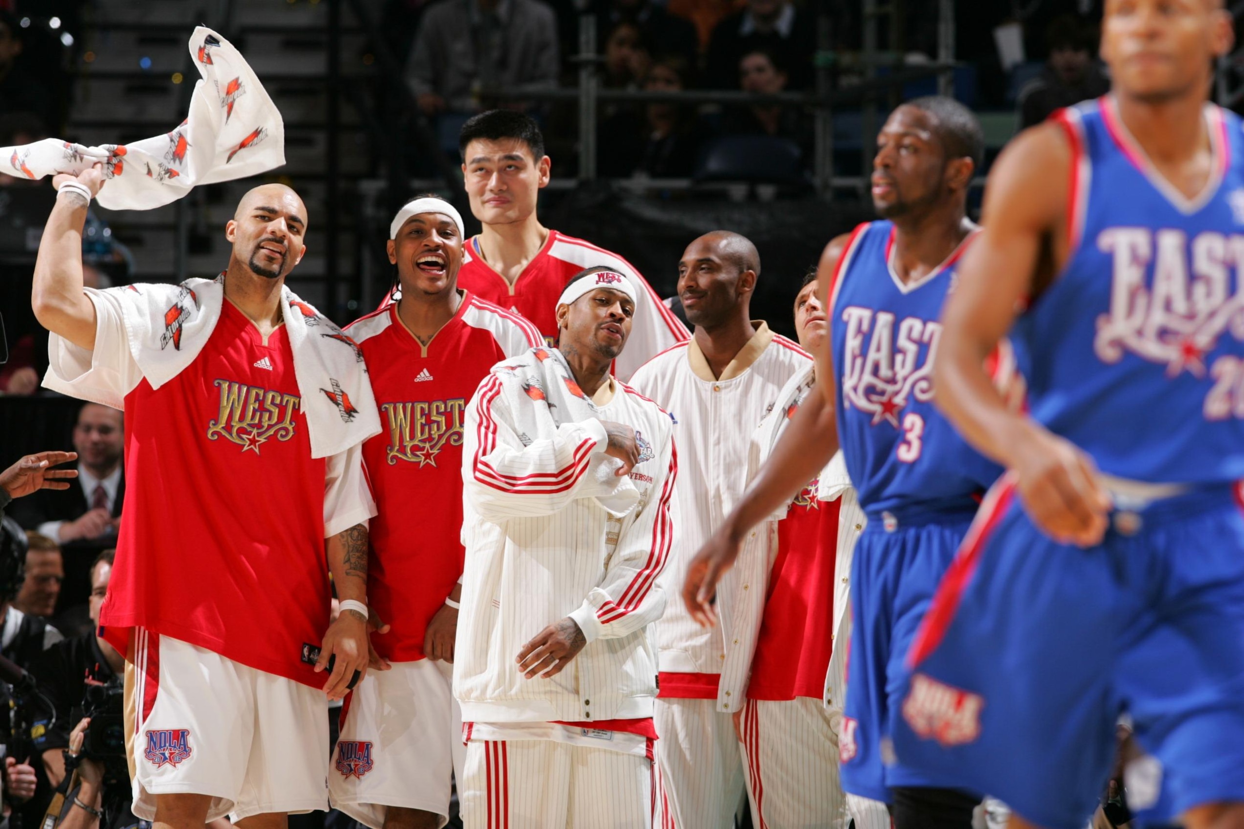 West Carlos Boozer, Carmelo Anthony, Yao Ming, and Kobe Bryant, 2008 NBA All Star Game West Carlos Boozer, Carmelo Anthony, Yao Ming, and Kobe Bryant, 2008 NBA All Star Game